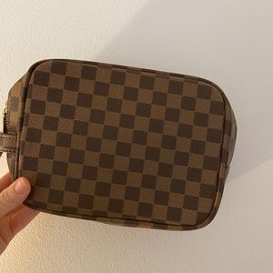 Brown Checkered Makeup Bag, New